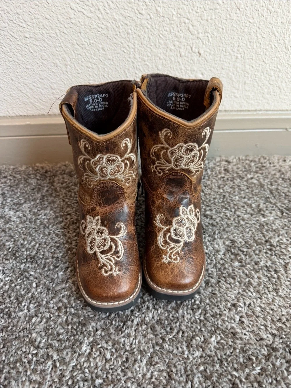 Kids Brown Embroidered Western Boots